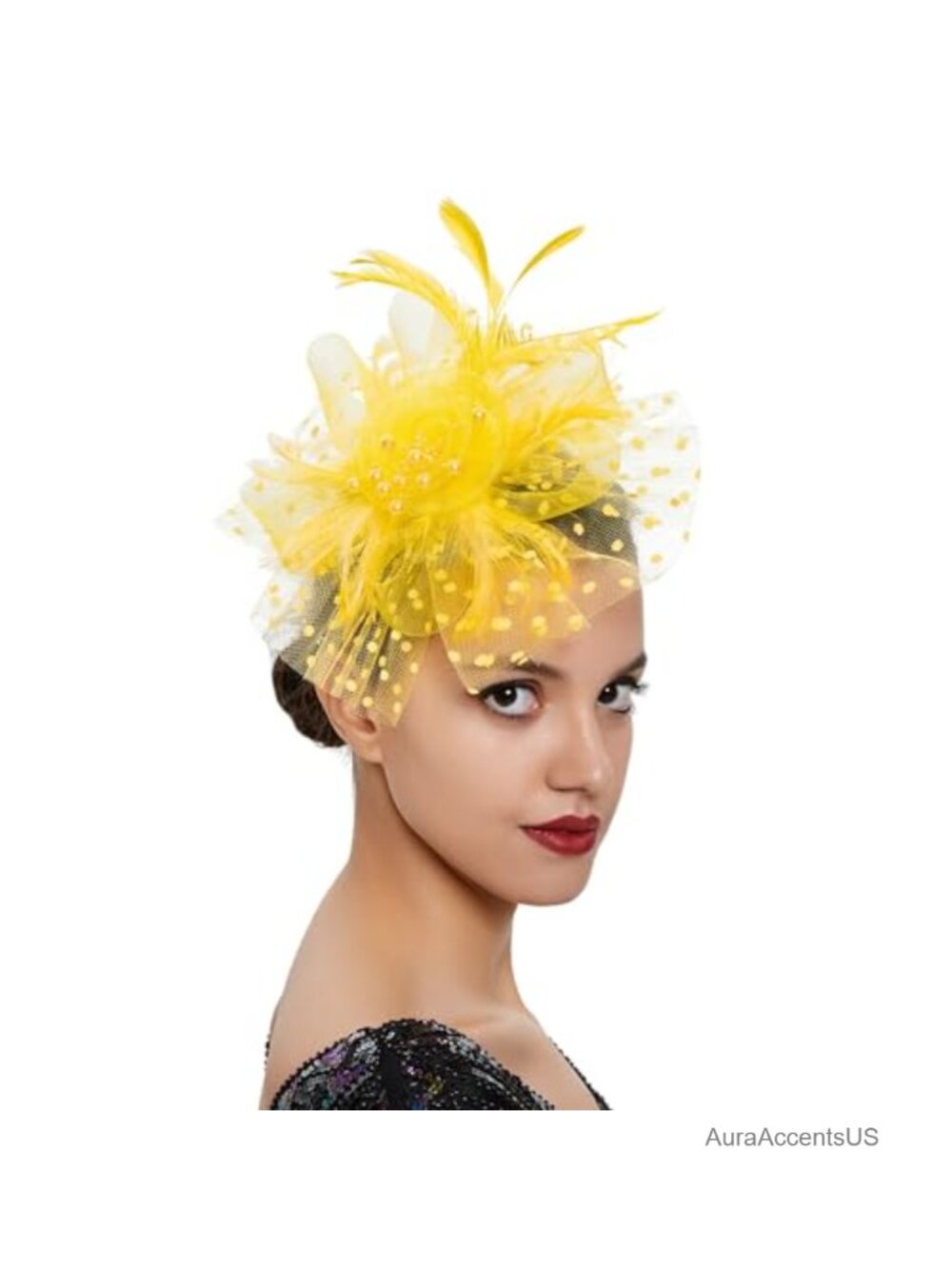 Women's Mesh Feather Fascinator Headband Hair Clip Tea Party Wedding